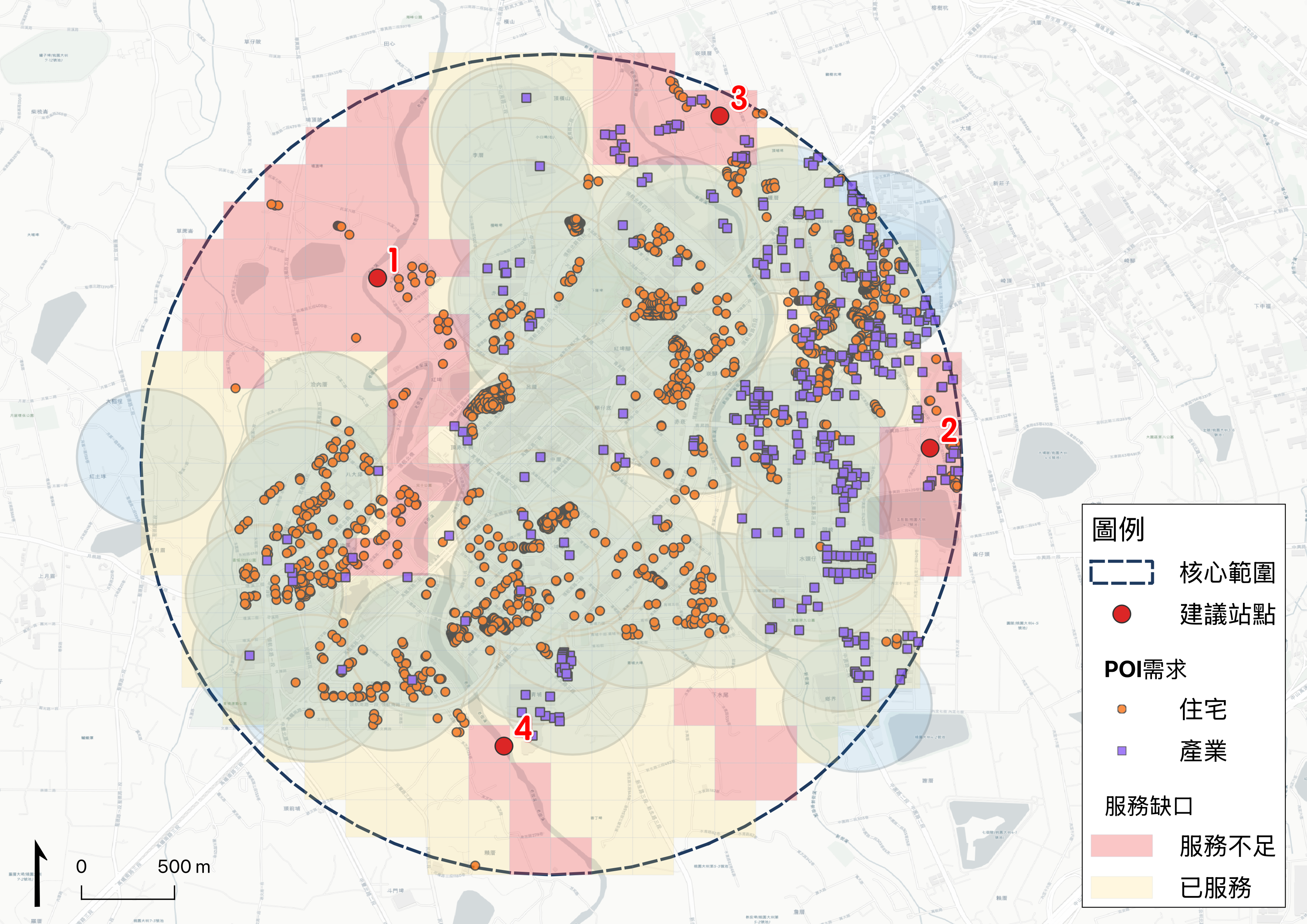 服務缺口與 POI 需求疊加